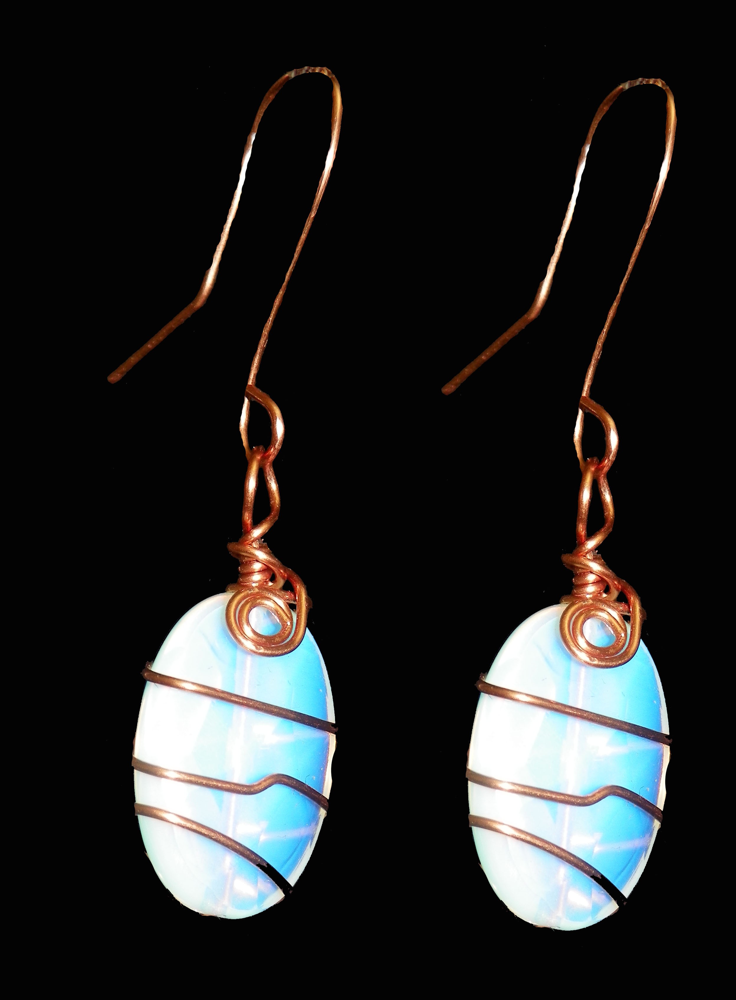 Opal copper wrapped earrings