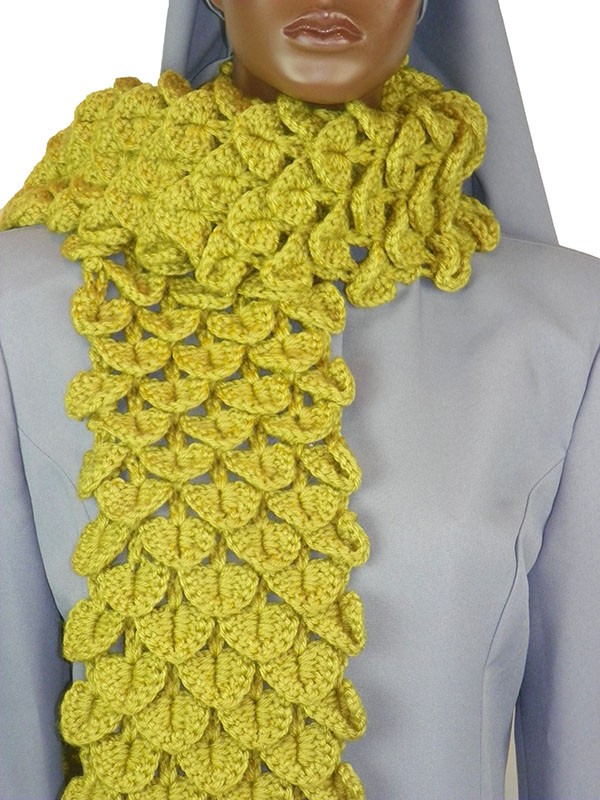 Olive Green Crocodile Stitch Scarf